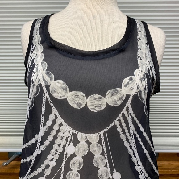 New York & Company Collection black sheer tank with chain design Size small - Picture 2 of 8